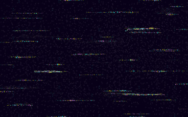 Glitch background with color distortion lines. Television noise effect on black backdrop. Retro VHS concept with glitched shapes. No signal template. Computer screen error. Vector illustration - obrazy, fototapety, plakaty