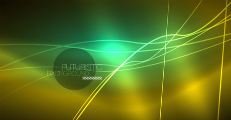 Neon glowing magic background, neon banner, night sky wallpaper. Magic light effect. Christmas abstract pattern.