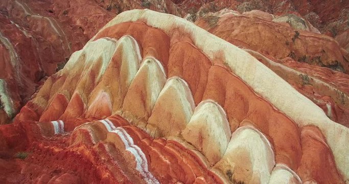 aerial view of colorful Danxia landform in Zhangye Danxia National Geological Park of China, 4k
