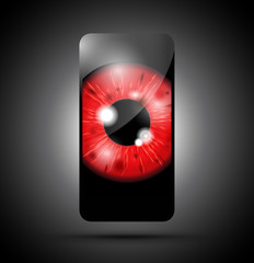 red realistic eyeball on a cell mobile phone