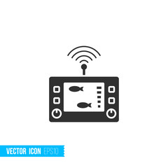 Digital gadget fishfinder echo sounder icon in silhouette flat style isolated on white background.