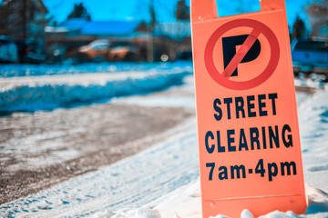 Street Clearing Sign with Designated Hours Posted
