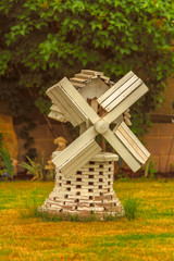 Wooden Windmill on the Front Lawn