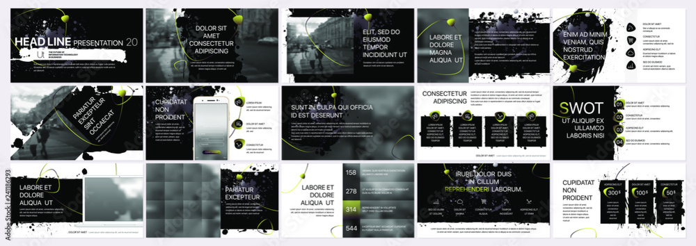 Poster vector presentation templates with elements of ink blots, paint smudges. vector infographics. use in