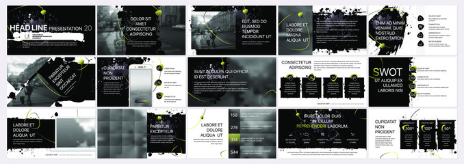  Vector presentation templates with elements of ink blots, paint smudges. Vector infographics. Use in Presentation, flyer and leaflet, corporate report, marketing, advertising, annual report, banner.