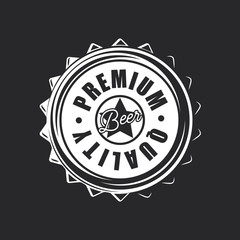 Beer lid in vintage style on black background. Vector illustration.