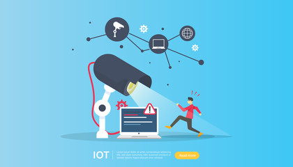 CCTV security camera monitoring. thief shocked detected. IOT internet of things smart house concept for industrial 4.0. web landing page template, banner, social, print media. Vector illustration