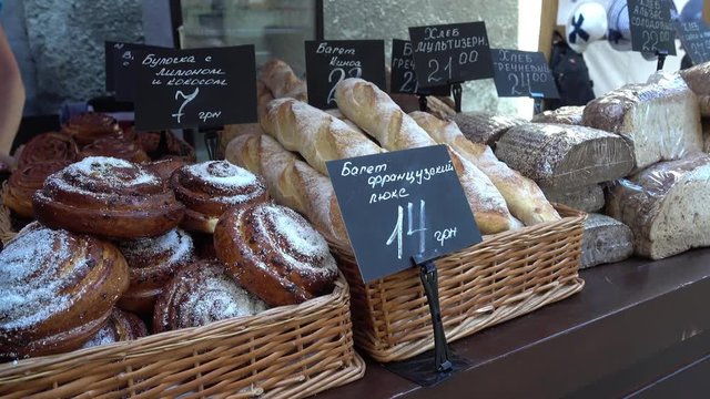 Odessa, Ukraine - 10th of June, 2017:  4K Cookery Fair in the Odessa patio - Selection of bakery stuff on the Cookery Fair