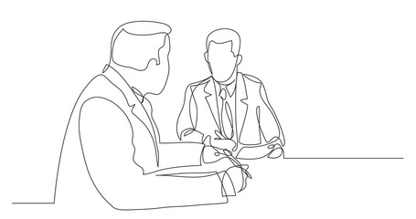 two business negotiators talking about work contract - one line drawing