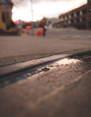 Unfocused downtown Durham, North Carolina from street level perfect for text