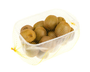 Fresh green kiwi in packaging isolated on white background