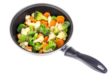 Pan with frozen vegetable mix for frying