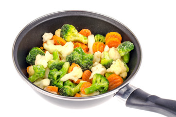 Pan with frozen vegetable mix for frying