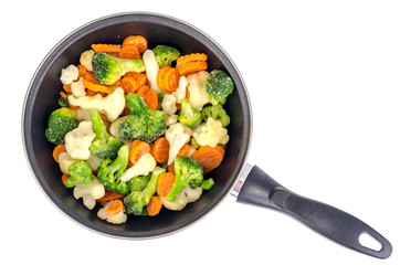 Pan with frozen vegetable mix for frying