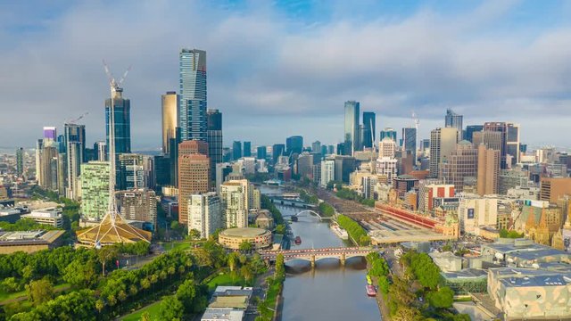 4k aerial hyperlapse of Melbourne city in Australia