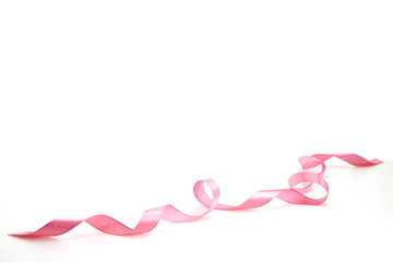 Curled Pink Ribbon On White