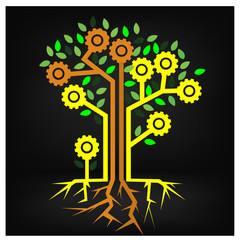Colorful gear tree stock design vector.  Vector illustration