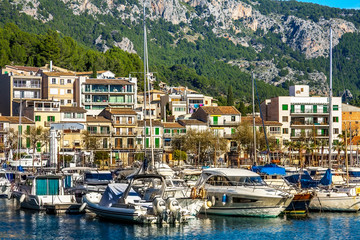 Fototapeta na wymiar At the Harbor of Port de Soller Mallorca Spain