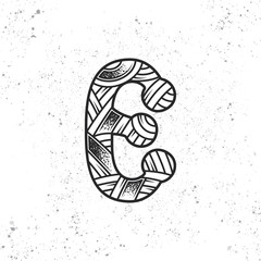 Letter E in the original style. Monochrome vector design element isolated on white background.