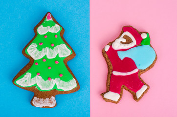 Christmas home cakes on colored paper background