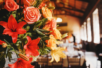Bouquet of roses in color orange and yellow, bridal wedding bouquet