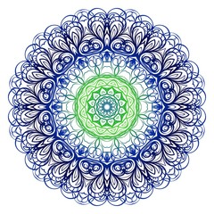 Flower blue, green coloring Mandala. decorative elements. Oriental pattern, vector illustration. Indian, moroccan, mystic, ottoman motifs.