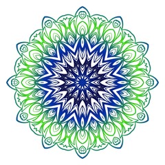 Blue, green gradient color Beautiful round flower mandala. Vector illustration. Abstract