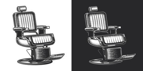 Barber's chair. Monochrome vector illustration on white and dark background. Design element.