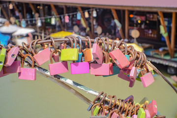 Fototapeta premium Close up Colorful lock in Pattaya Floating Market in Chonburi City Thailand