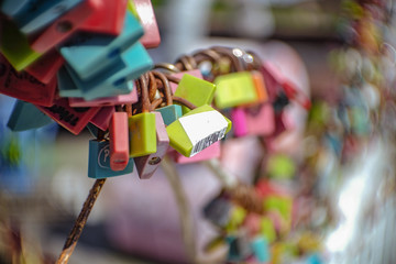 Close up Colorful lock in Pattaya Floating Market in Chonburi City Thailand