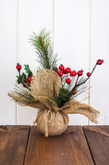 New Year's and Christmas decorations, composition on table, present