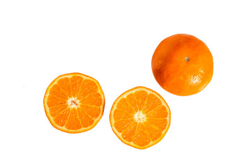 Top view fresh orange fruit slice isolated on white background,fruit healthy concept