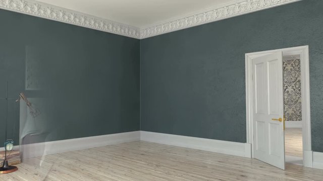 Skandinavisches, nordisches Schlafzimmer mit einem gro&szlig;en Bett