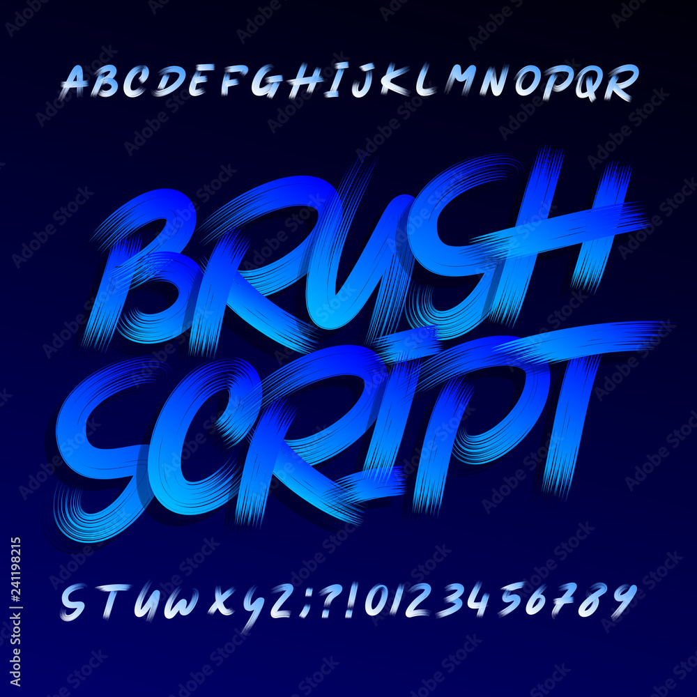 Fototapete brush script alphabet font. uppercase grunge letters and numbers. stock vector typescript.