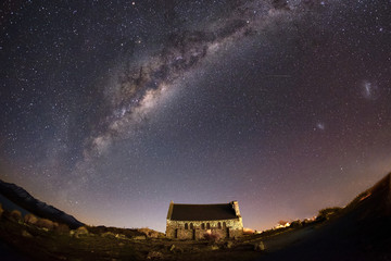 This was taken in Lake Tekapo, New Zealand. One can see milky way, galaxies, and stars in the night...