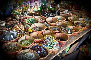 Handmade colorful bracelets in a local market of Kuching City, Malaysia