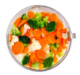 Boiled carrots, broccoli, cauliflower, vegetarian food ingredients. Healthy lifestyle concept