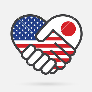 USA and Japan Heart handshake Icon