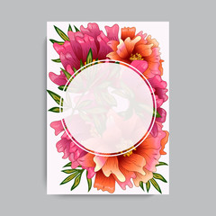 Vector Red peony floral botanical flower. Engraved ink art. Wedding background card decorative border.