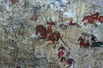 Chinese ancient mural painting in a museum, China