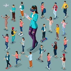 Isometric 3D Teenagers Using Hi Tech Gadgets