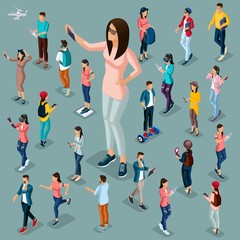 Isometric 3D Teenagers Using Hi Tech Gadgets