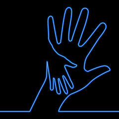Caring hand charity blue glowing neon logo concept