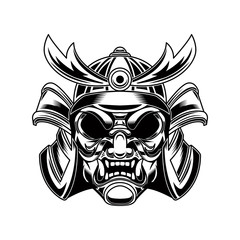 illustration of samurai helmet in tattoo style isolated on white background. Design element for emblem, sign, poster, card.