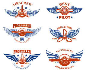 Set of vintage airplane show emblems. Design elements for logo, label, sign, menu.