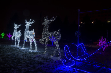 Christmas Reindeer shape of lights; New year, Christmas