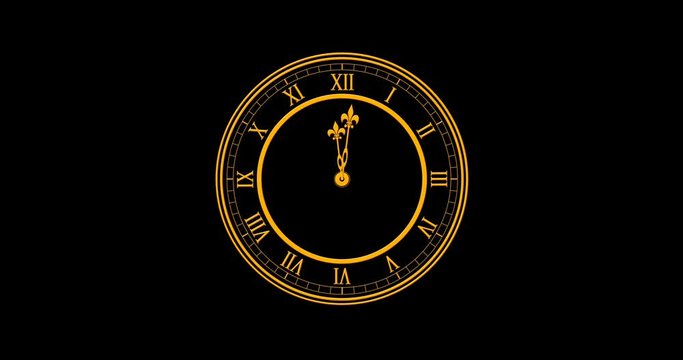 Happy New Year. Golden Ornate Clock Countdown To Midnight 