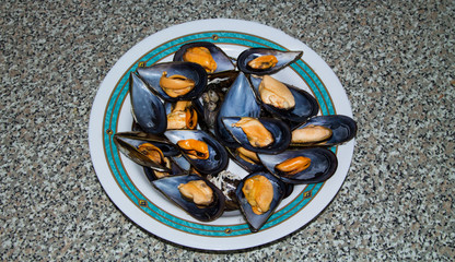 plate of steamed mussels