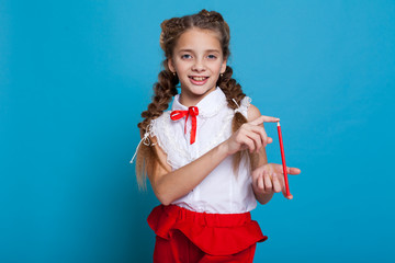 girl braids holds crayons school class nice
