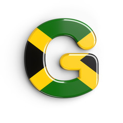 Jamaica letter G - Capital 3d Jamaican flag font - Jamaica, Kingston or Caribbean concept